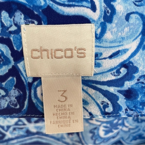 Chicos Blue White Embroidered Boho Lightweight Hi Lo Hem Coverup Top Shirt - Picture 6 of 9